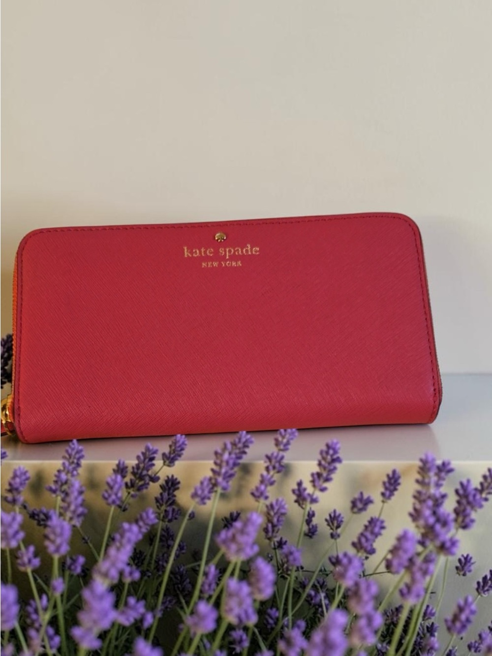 kate spade New York Hot Pink Zip Around Wallet with Gold Logo
